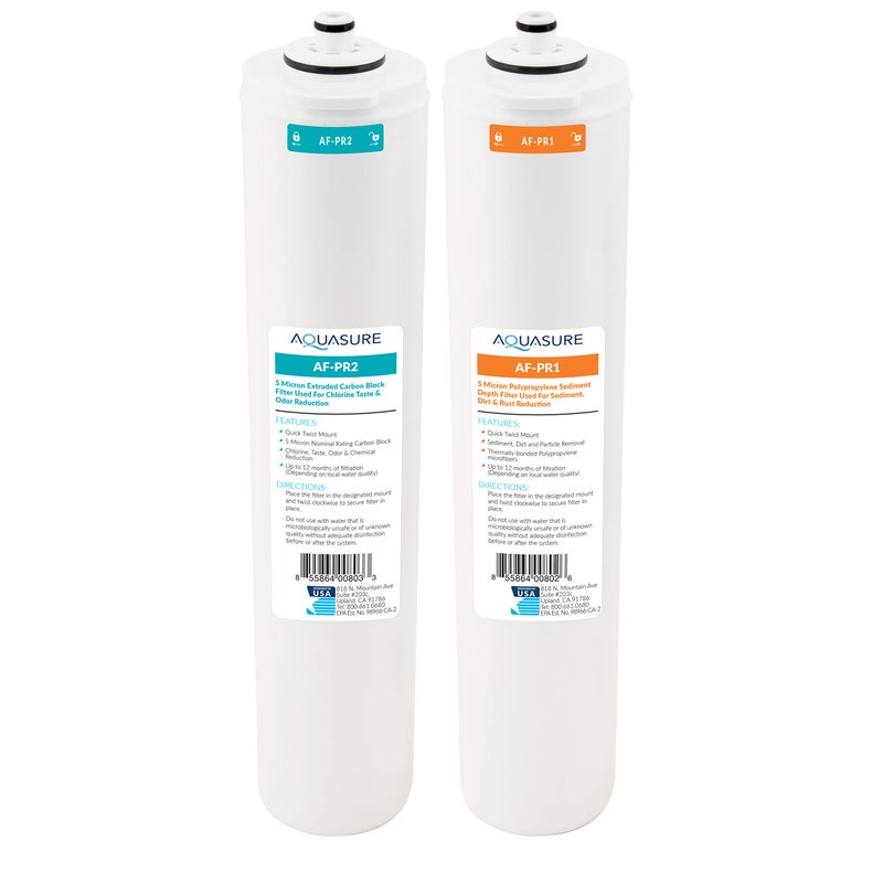 Aquasure â€Žâ€ŽPremier Series Stage 1 Sediment & Stage 2 Carbon Block Replacement Water Filter Cartridge Bundle AF-PRE12, for AS-PR75/100 4-Stage Reverse Osmosis RO Under Sink Water Filtration System - Image 1